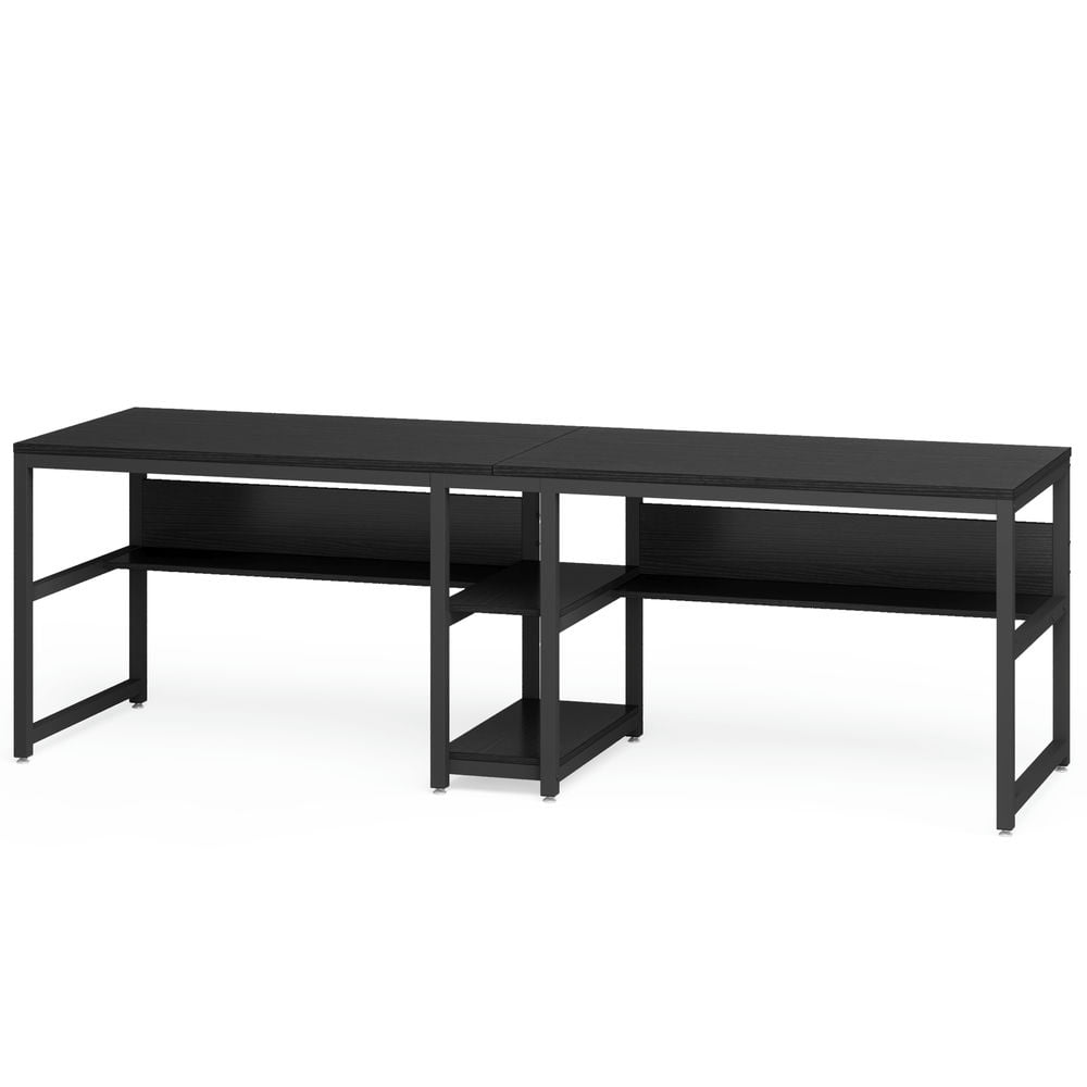 Angle. Kadyn - Kadyn Study Writing Desk, Computer Desk,78.7" Two Person Desk, Computer Desk Double Workstation with Shelves,Black - Black.