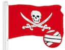 Front. G128 - Pirate Jolly Roger Swords Embroidered Flag, 20 x 30 in, 300D Polyester. - red.