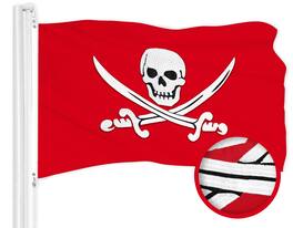 G128 - Pirate Jolly Roger Swords Embroidered Flag, 20 x 30 in, 300D Polyester - Red