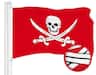 G128 - Jolly Roger Swords Embroidered 300D Polyester Flag, 16 x 24 in - Red