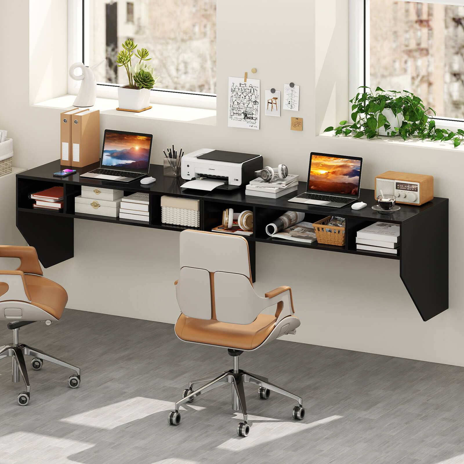 Alt View 4. Costway - Costway Wall-Mounted Computer Desk Home Office Floating Study Table with Spacious Tabletop - Black.