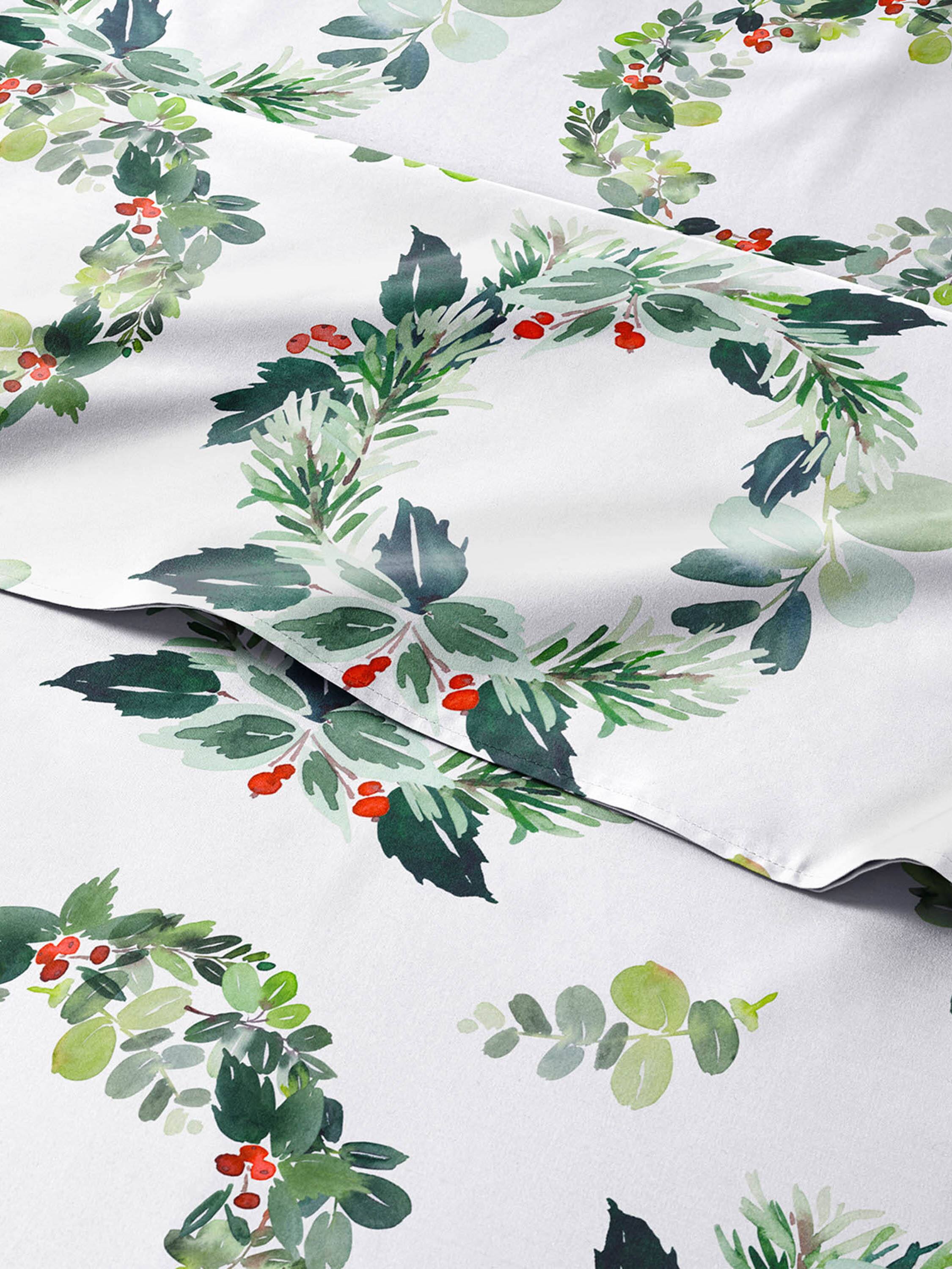 Angle. CGK Linens - 4 Piece Christmas Pattern Sheet Set - Soft, Wrinkle-Resistant Holiday Bedding - Full - Wreaths.