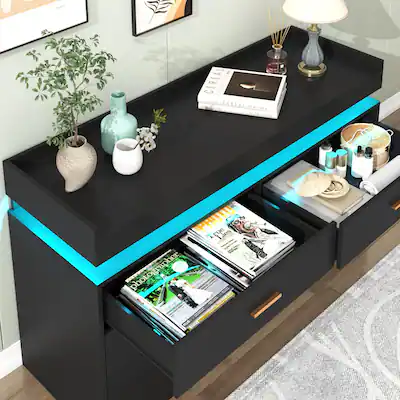 Lent Glitter Wood 6 Drawer LED Dresser with Charging Station, Wide Storage Cabinet for Bedroom, Living Room & Hallway Black DJ0614BK-117CM - Best Buy Lent Glitter Wood 6 Drawer LED Dresser with Charging Station, Wide Storage Cabinet for Bedroom, Living Room & Hallway Black DJ0614BK-117CM - Best Buy