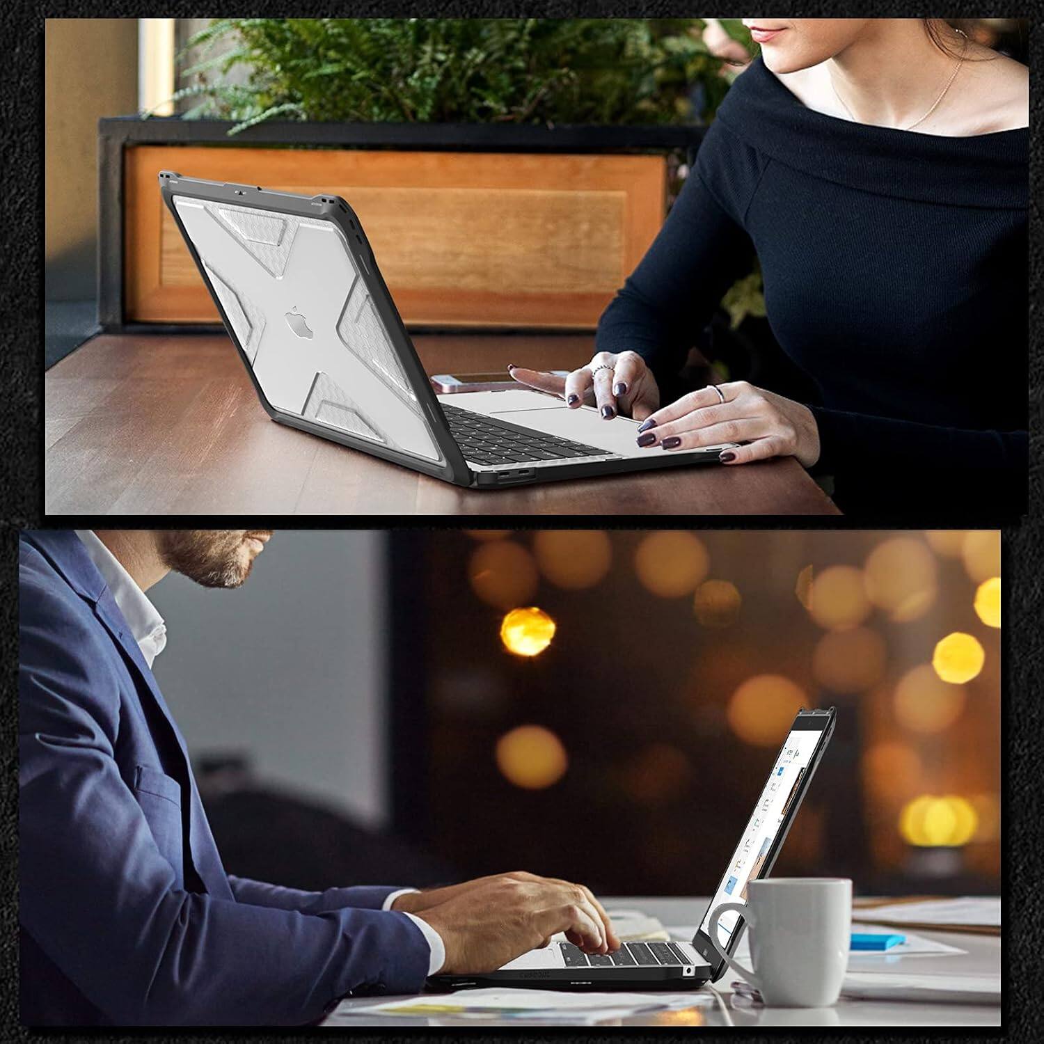 Alt View 3. Fintie - Heavy Duty Case for MacBook Air 13.3 Inch, A2337 (M1) / A2179 / A1932 (2018-2022 Release), TPU Bumper, Hard Shell - Crystal Clear.