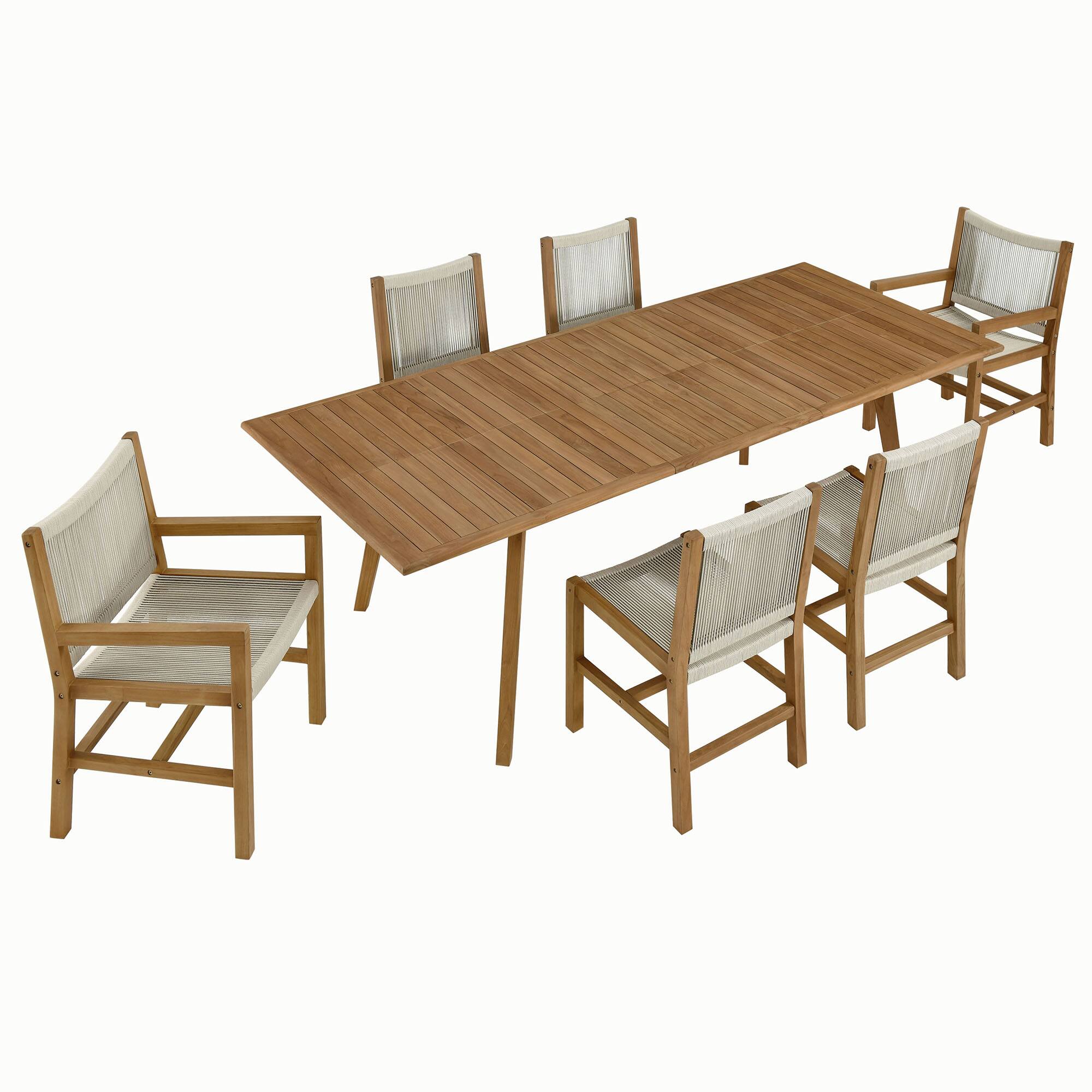 Front. Modway - Vienna 7-Piece Outdoor Teak and Rope Dining Set with Extendable Table - Natural Natural.