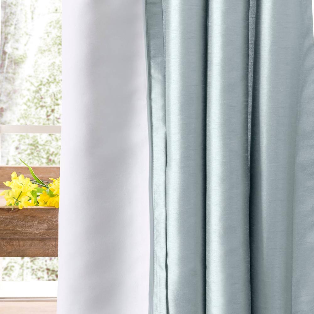 Angle. Ellis Curtain - Ellis Curtain Luna Faux-Silk Rod Pocket/Back Tab Tailored Pairs - 100x84" Blue - Blue.