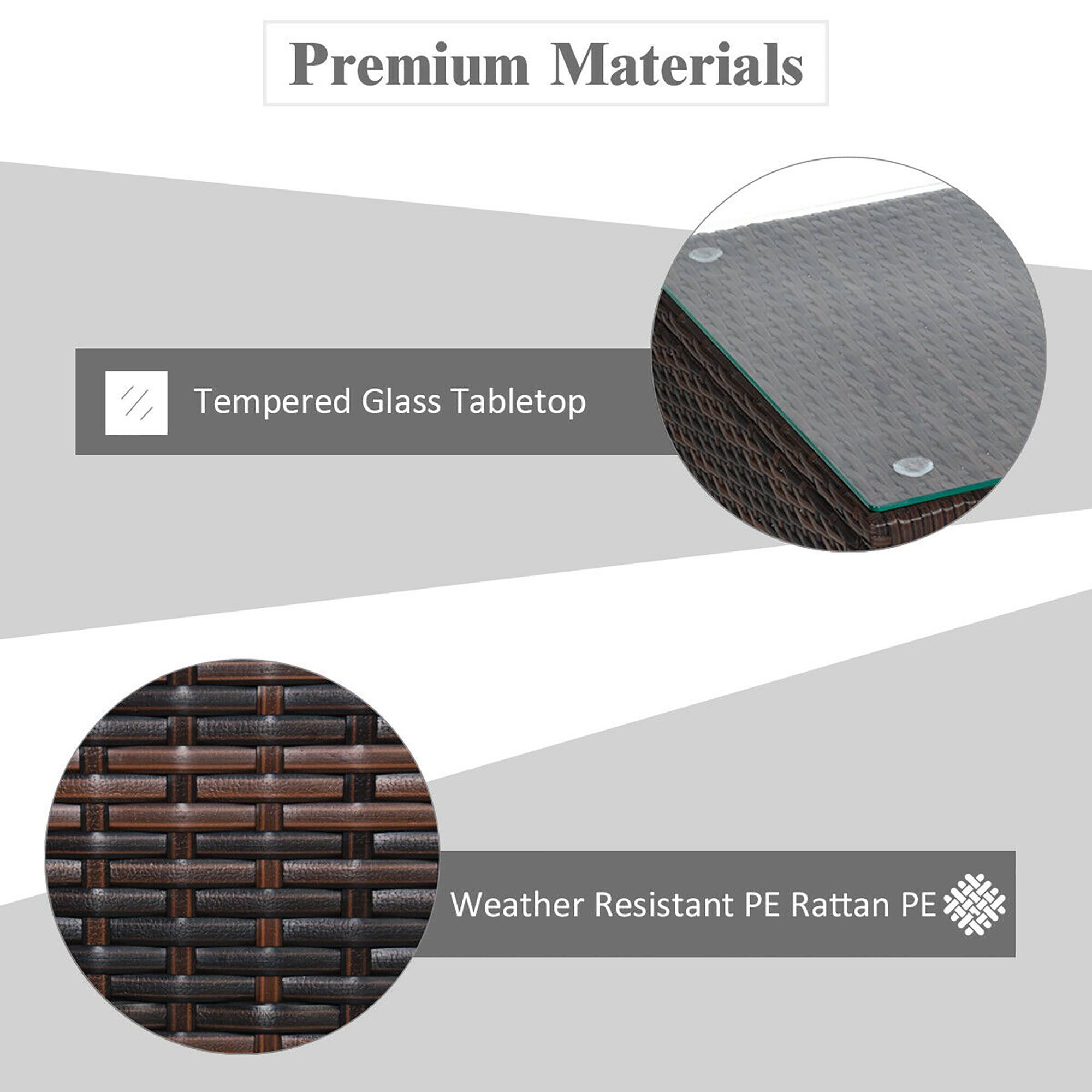 Premium Materials Tempered Glass Tabletop Weather Resistant PE Rattan PE