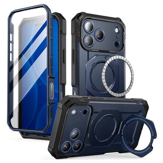Angle. SUPCASE - UB Grip Pro MagSafe Case for iPhone 17 Pro Max – Sleek Protection + HD Tempered Glass Screen Guard - Azure.