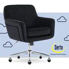 Serta - Modern Office Chair in Diamond-Tufted Design Vanity Chair with Foam Filled Cushion Gold Base Reclining Swivel Fabric - Black