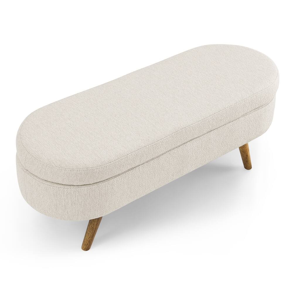 Alt View 2. Ropilly - Ropilly Beige Oval Storage Bench Fabric Ottoman with Rubber Wood Legs for Bedroom Living Room - Beige.