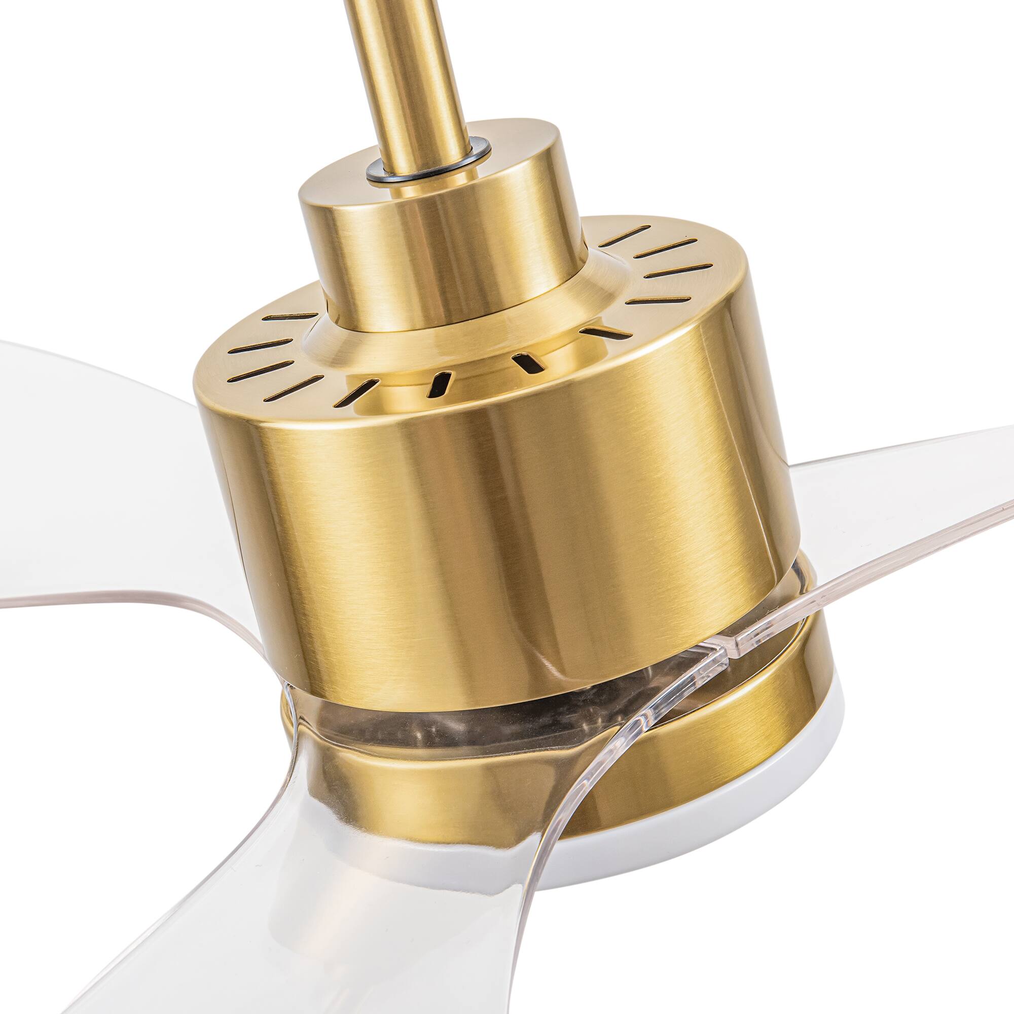 Alt View 10. Breezary - 52" Indoor Ceiling Fan, 3 ABS Blades, 6-Speed DC Motor, Remote Control, Memory/Timer, 3-Color LED Light, 5"/10" Downrods - Gold with Clear.