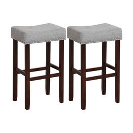 Ecooso - 2 Pieces 29 Inch Upholstered Bar Stools with Solid Wood Legs and Footrest - Gray