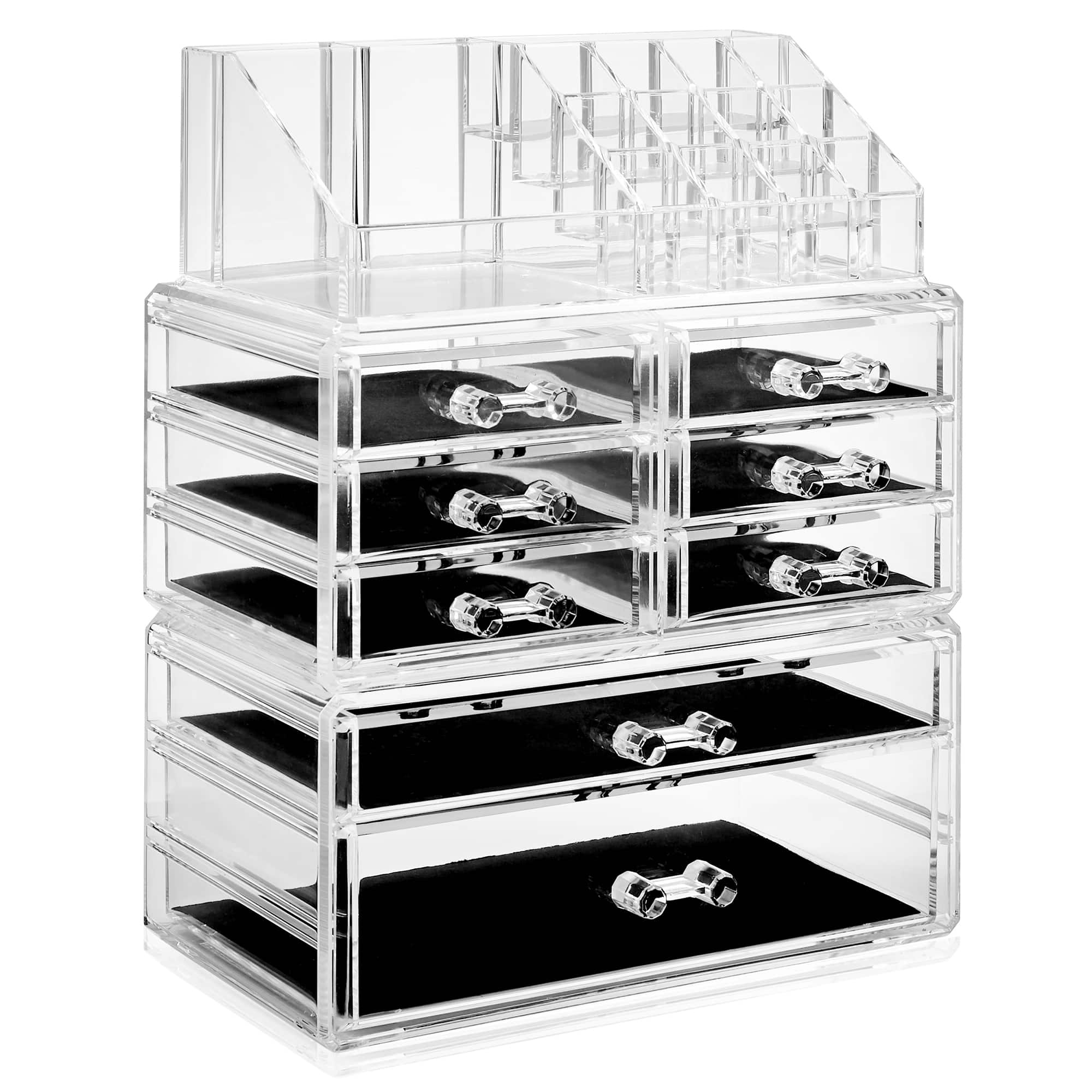 Casafield - Acrylic Cosmetic Makeup Organizer Jewelry Box Storage Set - 3pc - Clear