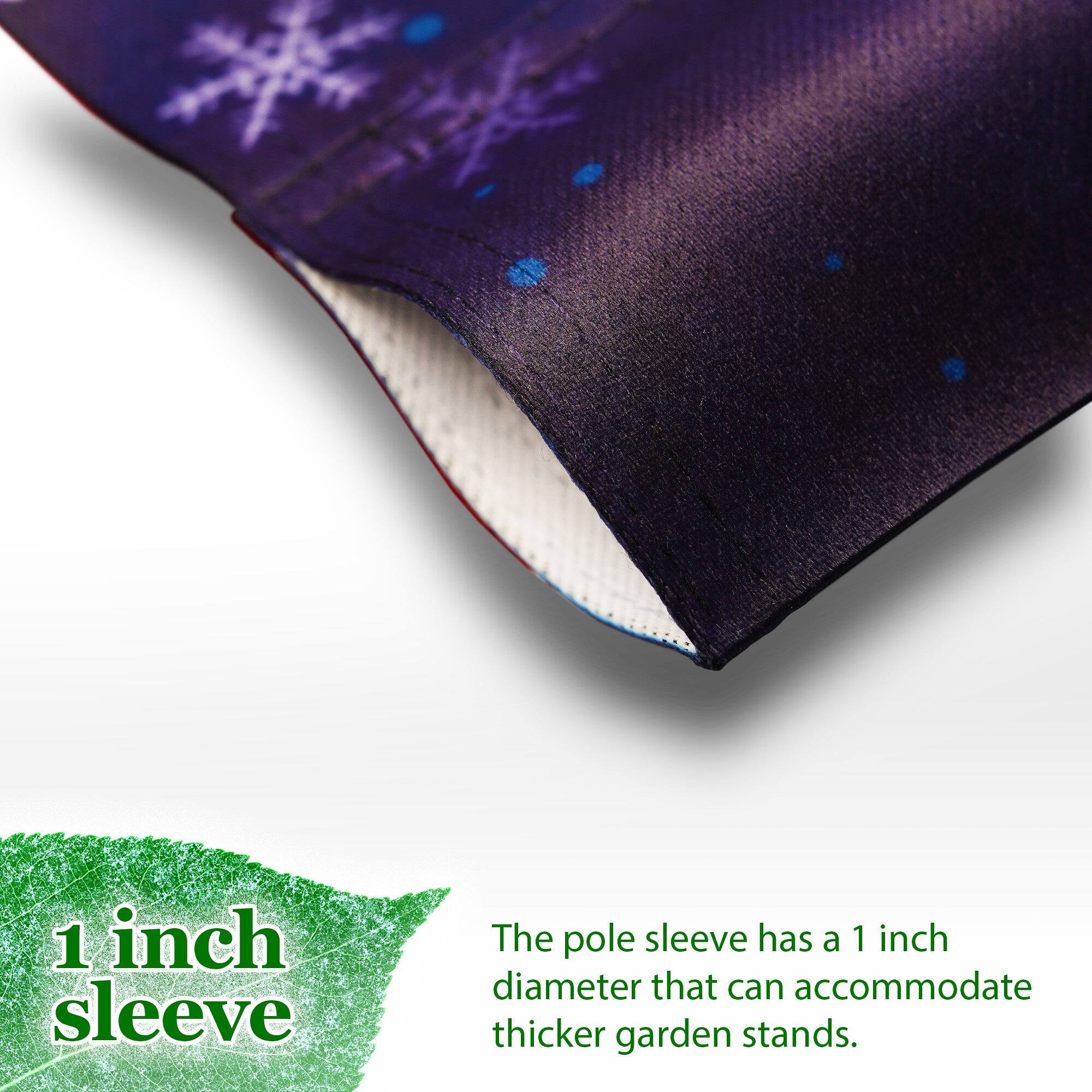 1 inch sleeve

The pole sleeve has a 1 inch diameter that can accommodate thicker garden stands.