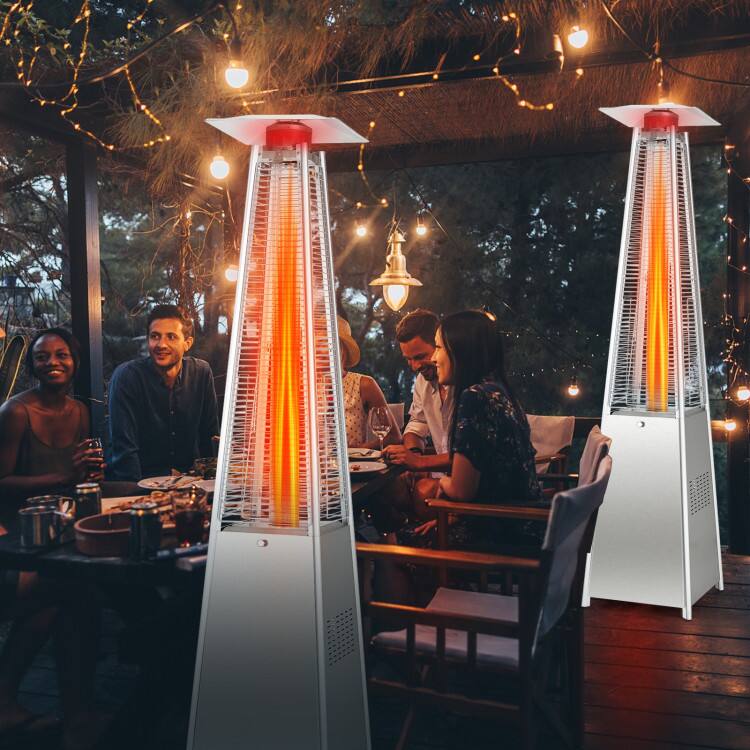 Angle. Mondawe - 42000 BTU Pyramid Patio Heater with Wheels - Silver.