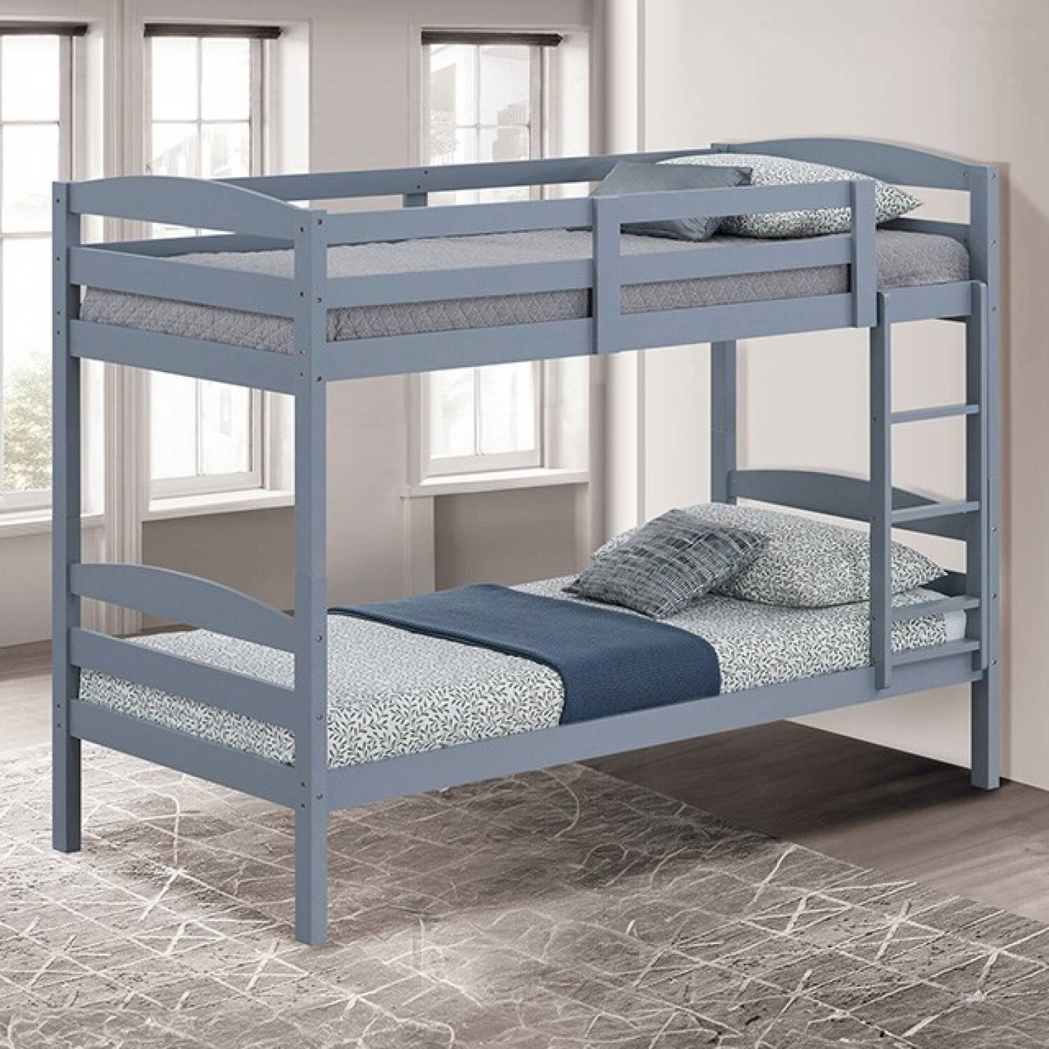 Alt View 1. Vaczon - Twin-Over-Twin Bunk Bed Wood Bunk Bed for Kids Bedroom, Durable Solid Hardwood Frame - Gray.