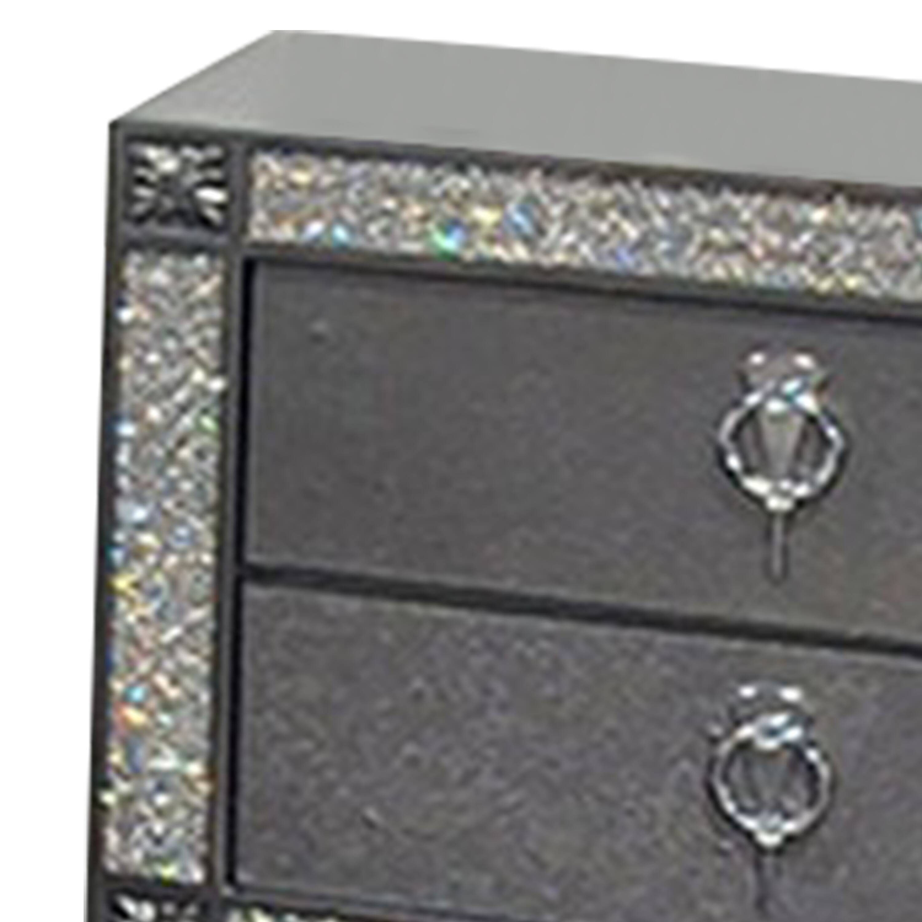 Alt View 2. Manhattan Lane - Laine Nightstand, 2 Drawers, Crystal Like Acrylic Trim, Solid Wood - Gray, Nickel.