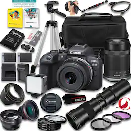 EOS R10 Mirrorless Camera with 18-45mm f/4.5-6.3 IS STM And Canon RF-S 55-210mm & 420-800mm f/8 Lens + 128 GB Memo - Black