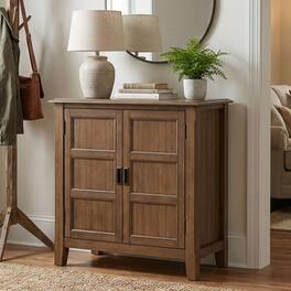 Simpli Home - Burlington 30 inch Wide Solid Wood Transitional Low Storage Cabinet - Rustic Natural Aged Brown