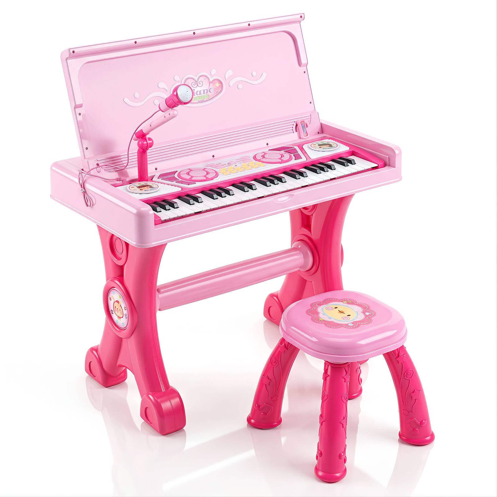 Front. Costway - Costway 49 Keys Kids Electric Piano Keyboard Toy with Stool & Microphone, Lights, Sounds - Pink.