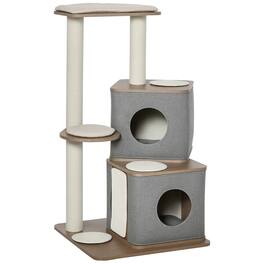 Pawhut - 44" H Feline Cat Tower Tree House with Sisal Scratching Posts, Soft Relaxing Cushions, & Many Perches/Condos - Brown, Grey and White