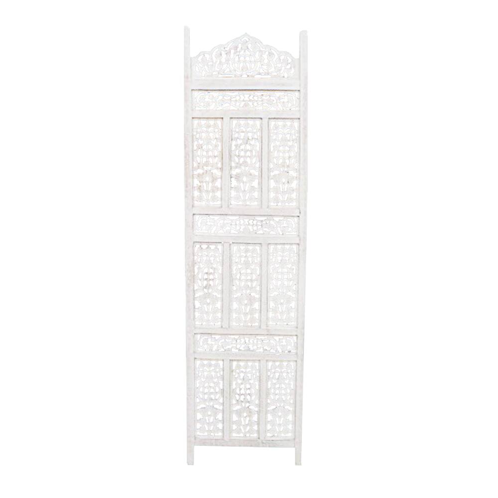 Alt View 2. Manhattan Lane - Aesthetically Carved 4 Panel Wooden Partition Screen/Room Divider - White.