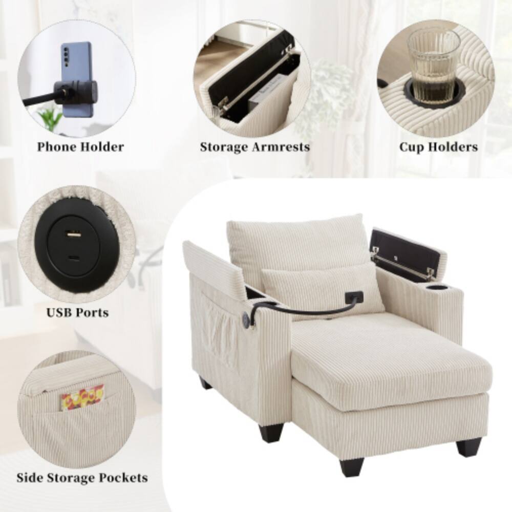 Phone Holder  
Storage Armrests  
Cup Holders  
USB Ports  
Side Storage Pockets