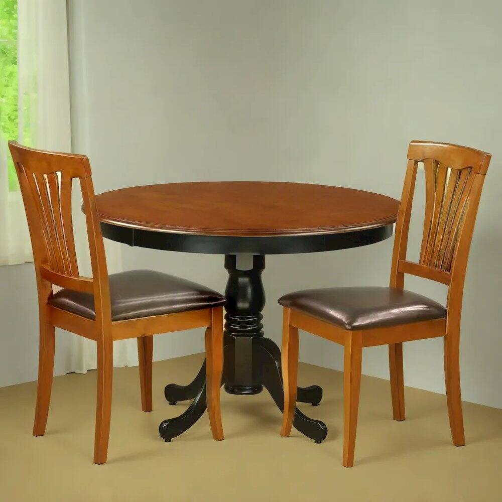 Angle. FurniFact - Classic Round Kitchen Table in Black and Cherry for Small Dining Spaces - Black.