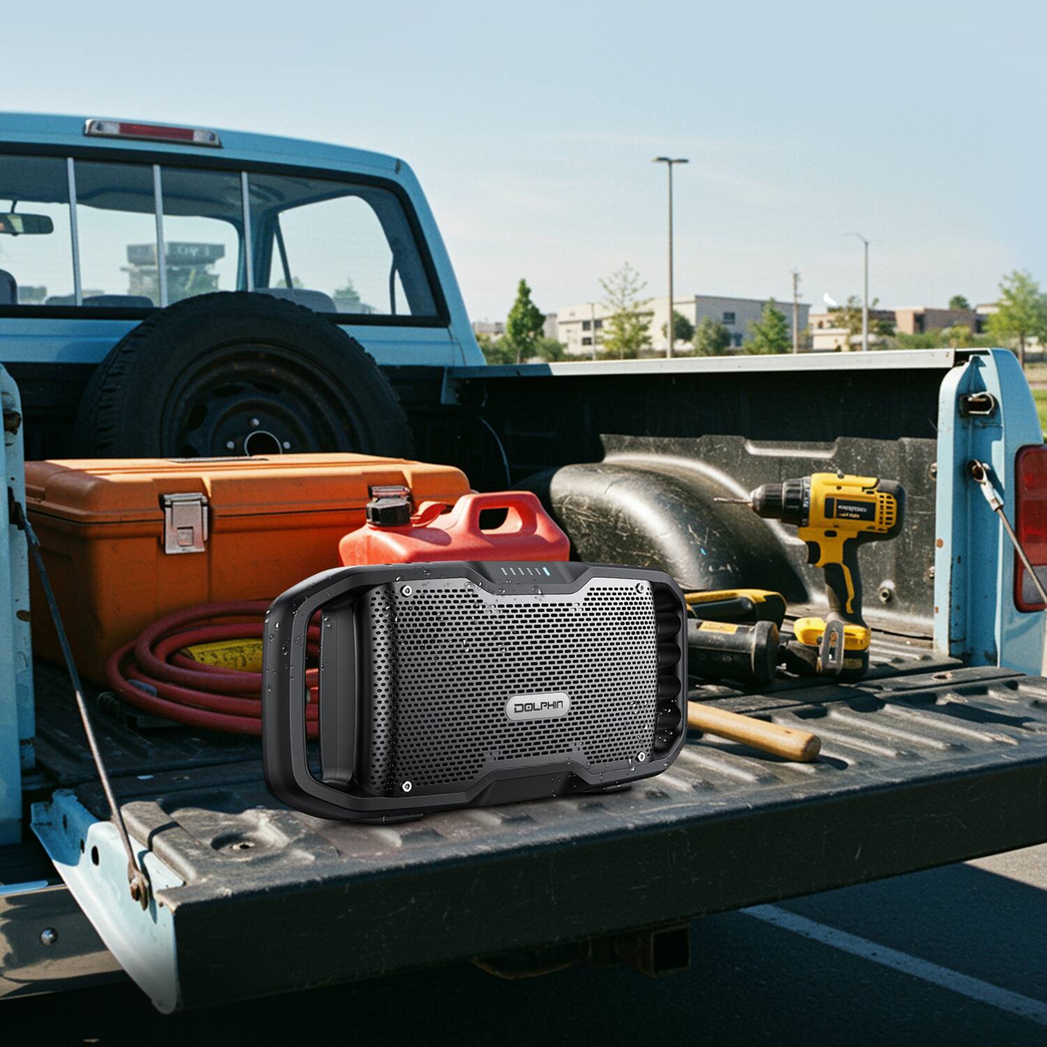 Back. Dolphin Audio - 70-Watt Bluetooth Rechargeable SOUNDBYTE 100 Waterproof Portable Speaker, Dual 3" Woofers, Power Bank - Black.