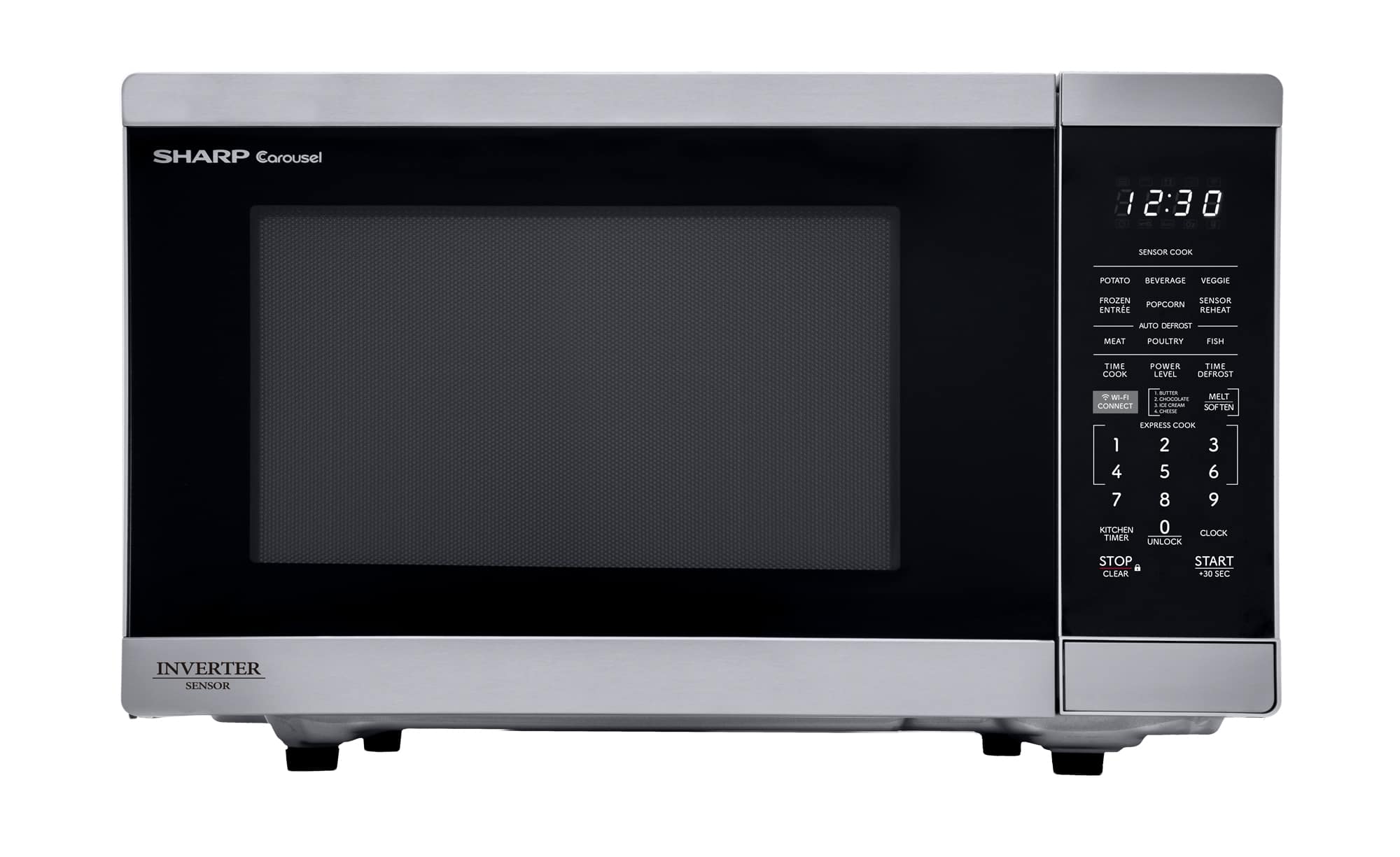 Sharp - 1.4 cu. ft. 1100W Smart Countertop Microwave with Inverter Cooking and Works with Alexa - Stainless - Stainless Steel