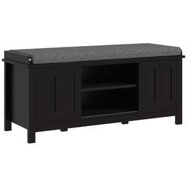 Homcom - Entryway Shoe Bench Storage Ottoman with Sliding Doors, Adjustable Shelving, 6 Compartments, and Padded Seat - Black