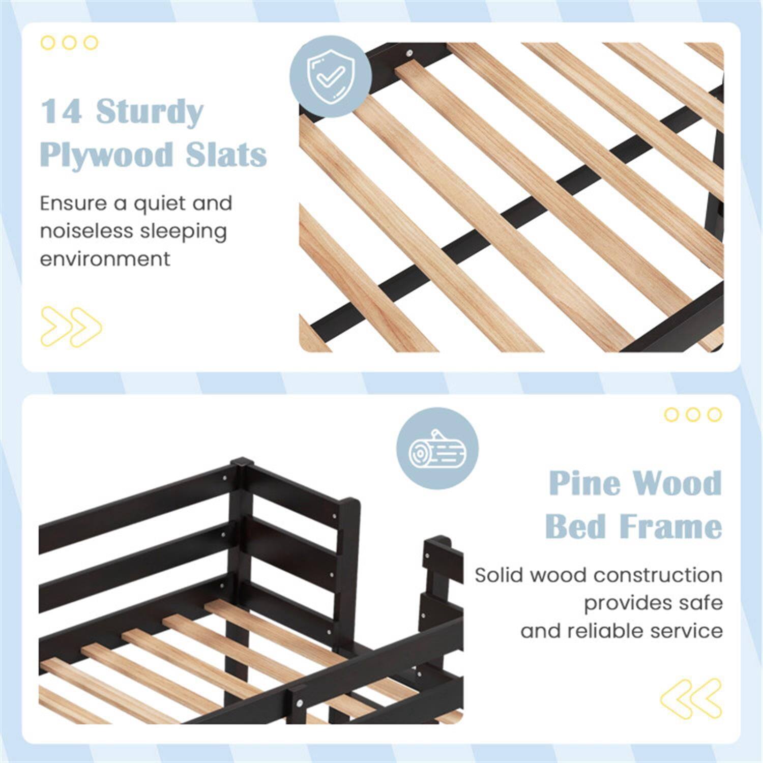 14 Sturdy Plywood Slats  
Ensure a quiet and noiseless sleeping environment  

Pine Wood Bed Frame  
Solid wood construction provides safe and reliable service