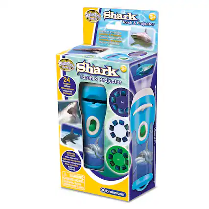 Brainstorm TOYS Shark 3+ N Torch & Projector Torche e Leuchte Projecteur & Projektor Zaklsmp en projector Linterna i proyector Torela e prolettore I - . Brainstorm TOYS 3+ Lande Shark Torch & 24 Projector Images Bilder Afbeeldingen Imagenes Immagini 116mm 45 Batteries Pies included Batterien fournies Batterjen inbegriften Plas intluidas inbegrepen Batterie incluse A CHOKING WARNING: Small parts. HAZARD- children Not for under 1 years brainstorm.