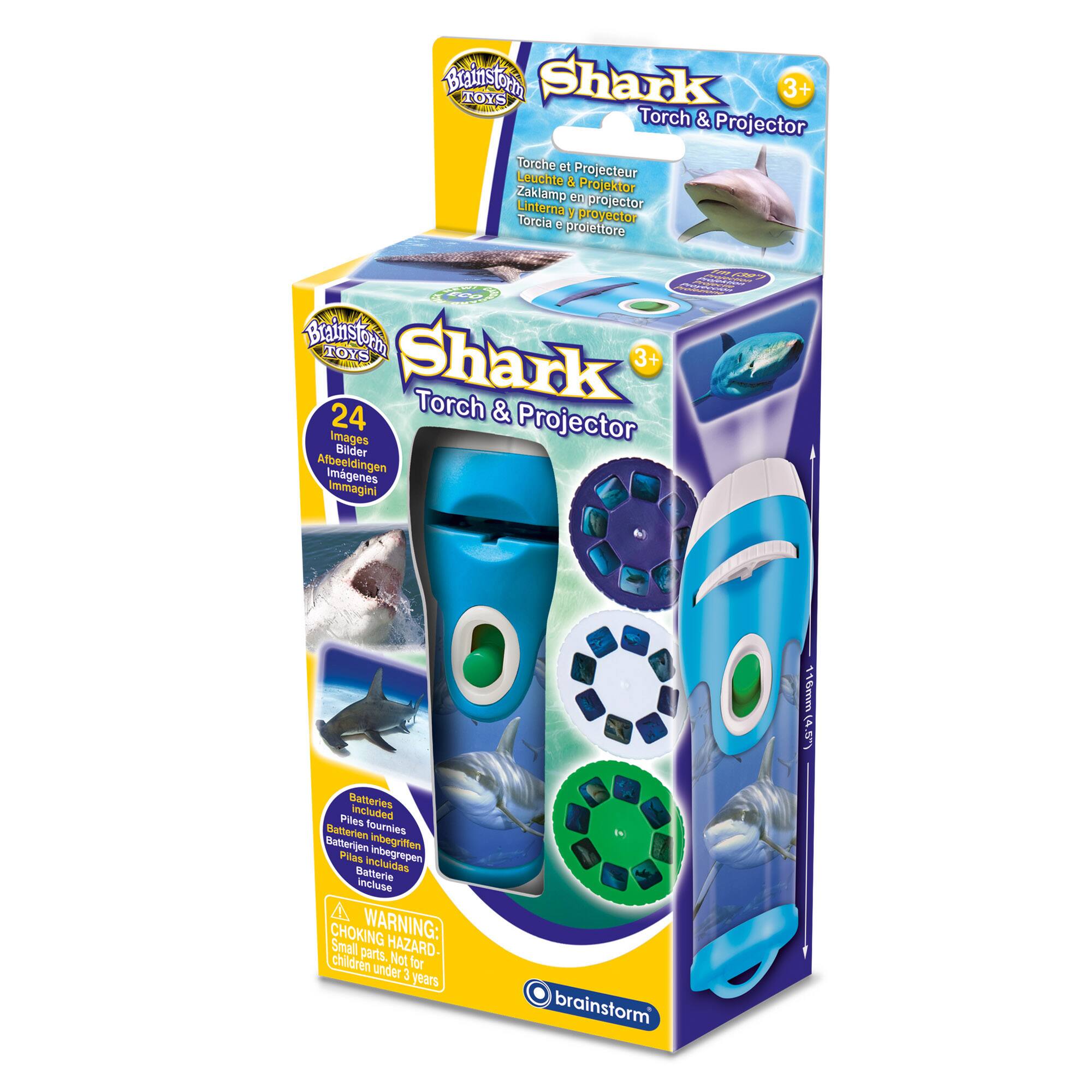 Brainstorm TOYS Shark 3+ N Torch & Projector Torche e Leuchte Projecteur & Projektor Zaklsmp en projector Linterna i proyector Torela e prolettore I - . Brainstorm TOYS 3+ Lande Shark Torch & 24 Projector Images Bilder Afbeeldingen Imagenes Immagini 116mm 45 Batteries Pies included Batterien fournies Batterjen inbegriften Plas intluidas inbegrepen Batterie incluse A CHOKING WARNING: Small parts. HAZARD- children Not for under 1 years brainstorm.