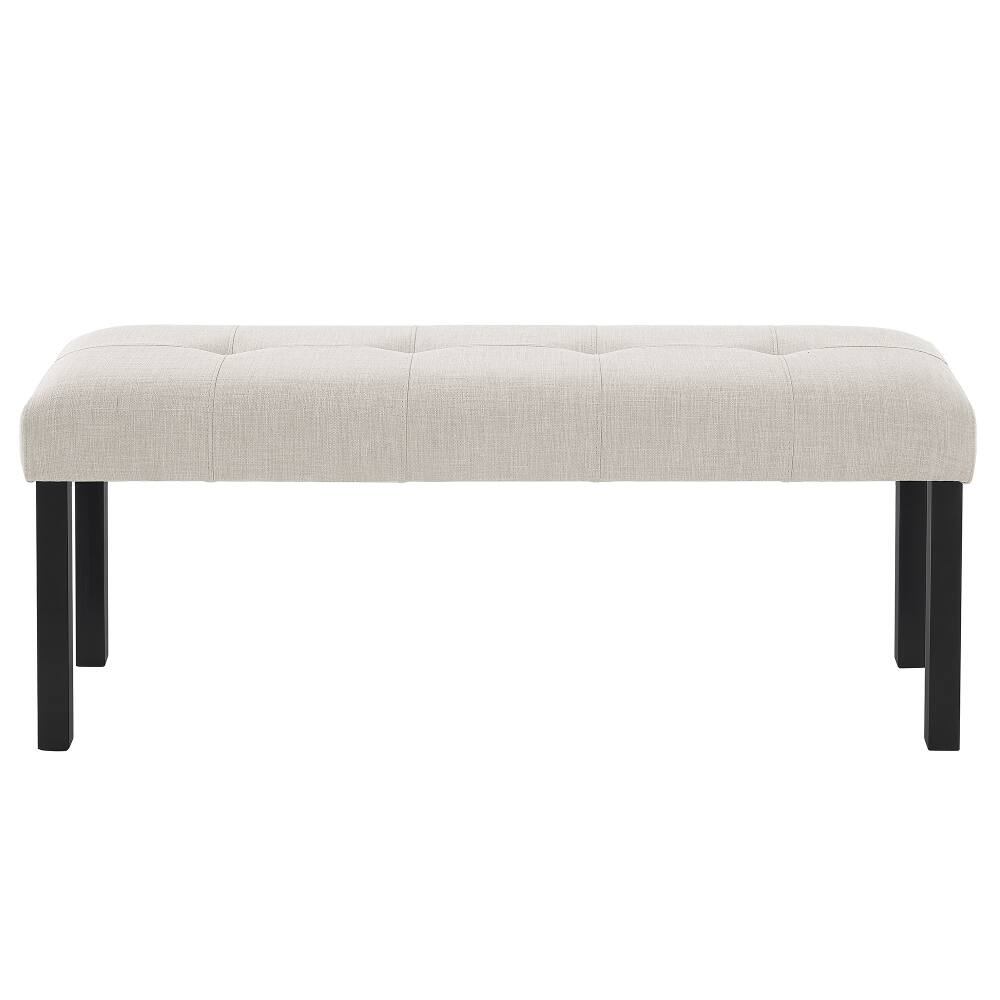 Alt View 2. Ropilly - Ropilly Tufted Dining Bench, Farmhouse Upholstered Entryway Bench with Black Rubber Wood Legs, Forty Seven Inch, Beige - Beige.