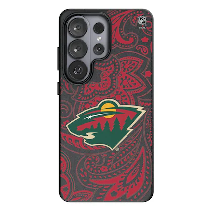 Front. Keyscaper - Minnesota Wild Paisley Galaxy Magnetic Bump Case - S24 Plus - Black.