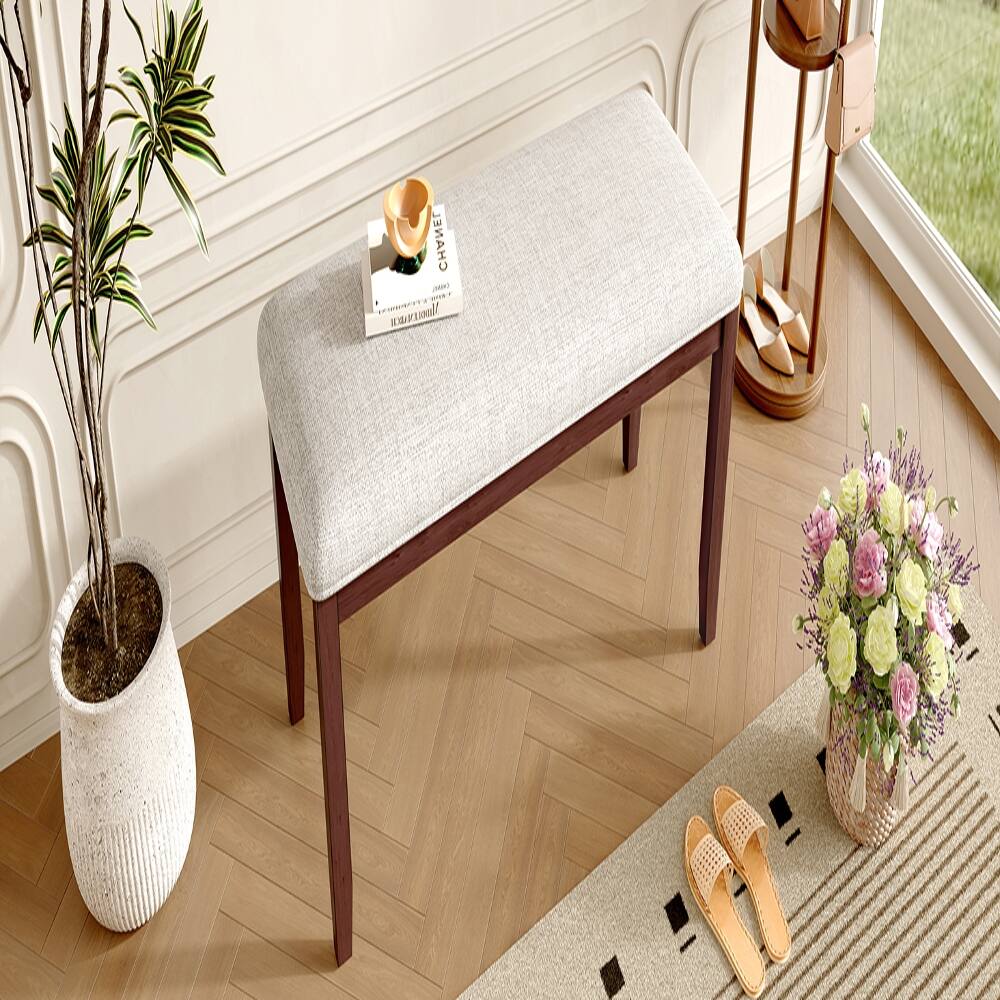 Alt View 10. Ropilly - Ropilly Upholstered Entryway Bench Mid-Century Modern End of Bed Bench with Solid Wood Legs Beige - Beige.