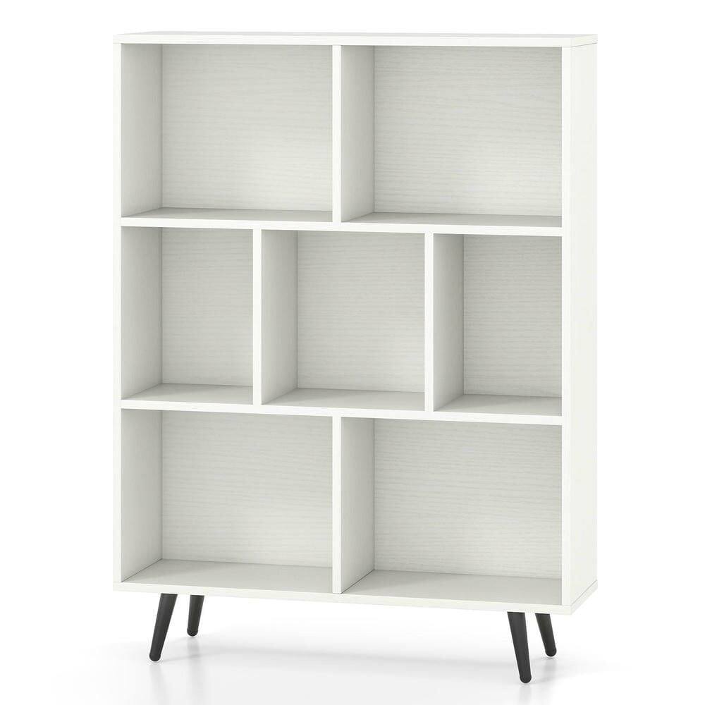 Alt View 4. Kadyn - 7-Cube Bookcase with 5 Tapered Metal Legs, White + Black - White.