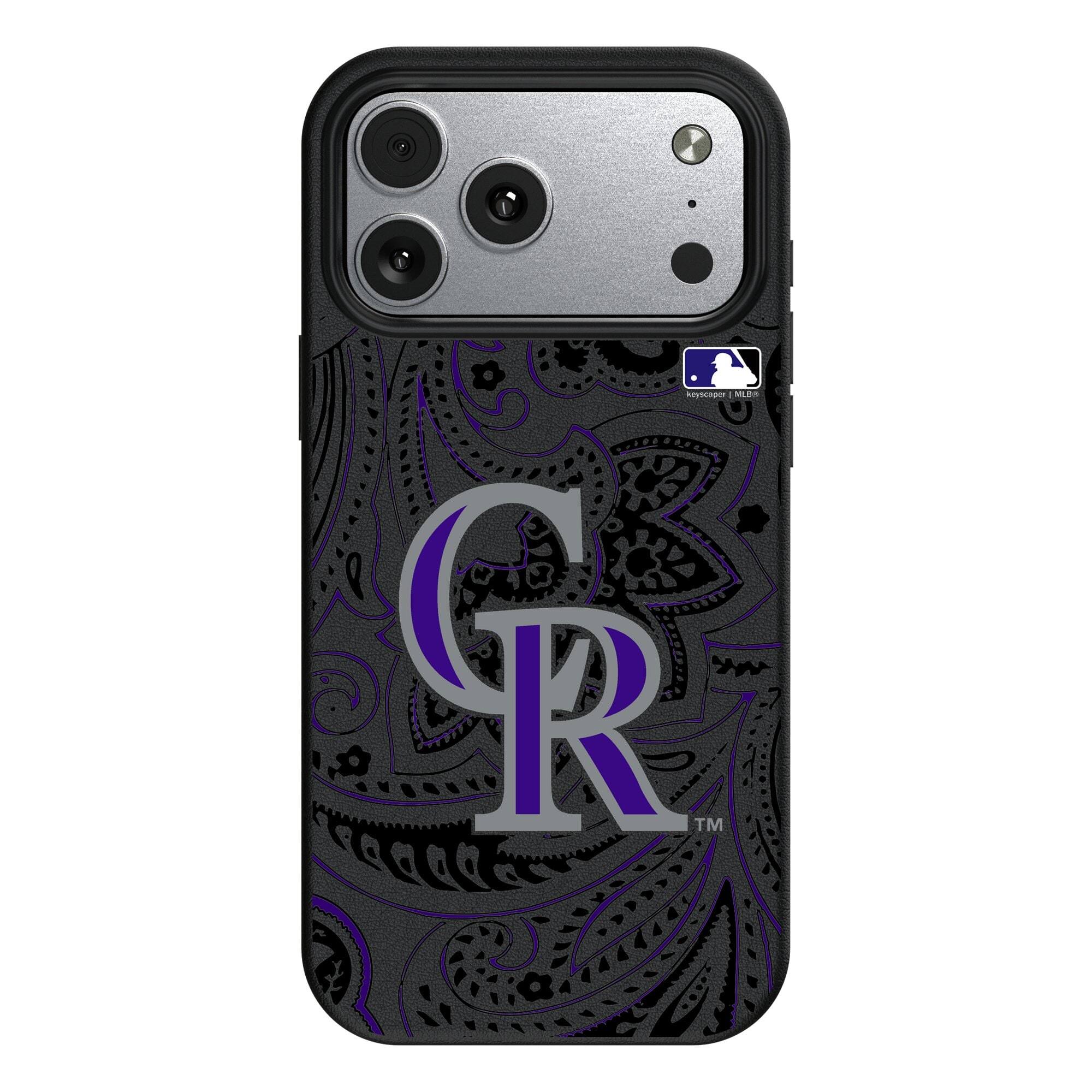 Front. Keyscaper - Colorado Rockies Paisley iPhone Magnetic Bump Case - 15 Pro - Black.