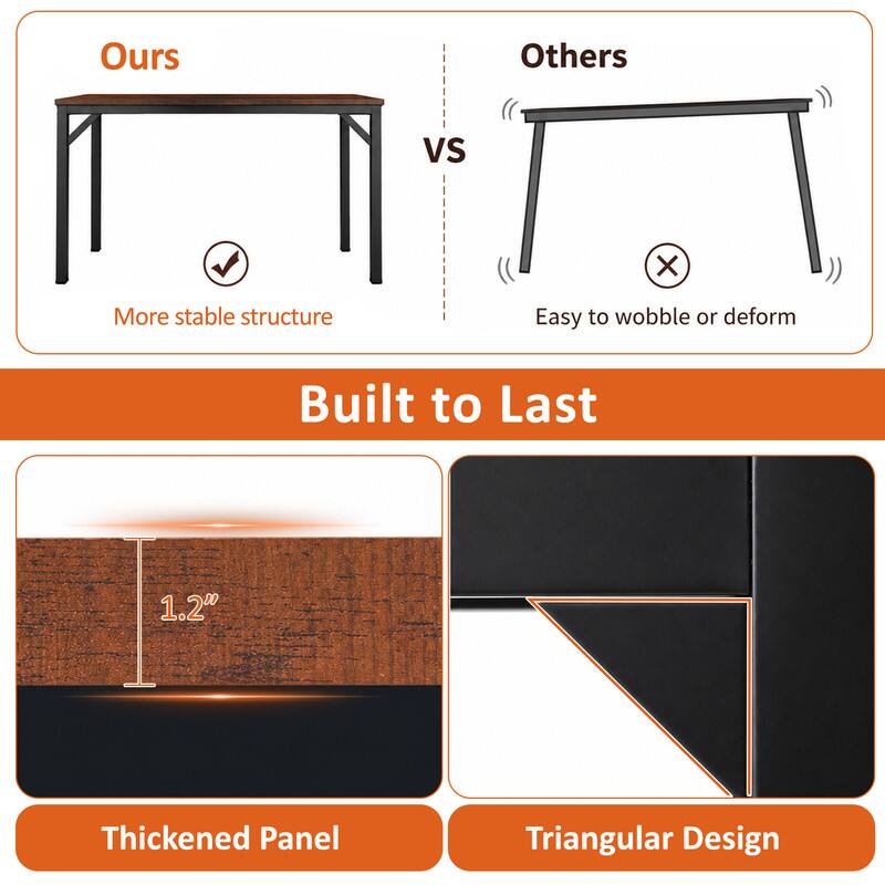 Ours vs Others

More stable structure

Easy to wobble or deform

Built to Last

1.2" Thickened Panel

Triangular Design