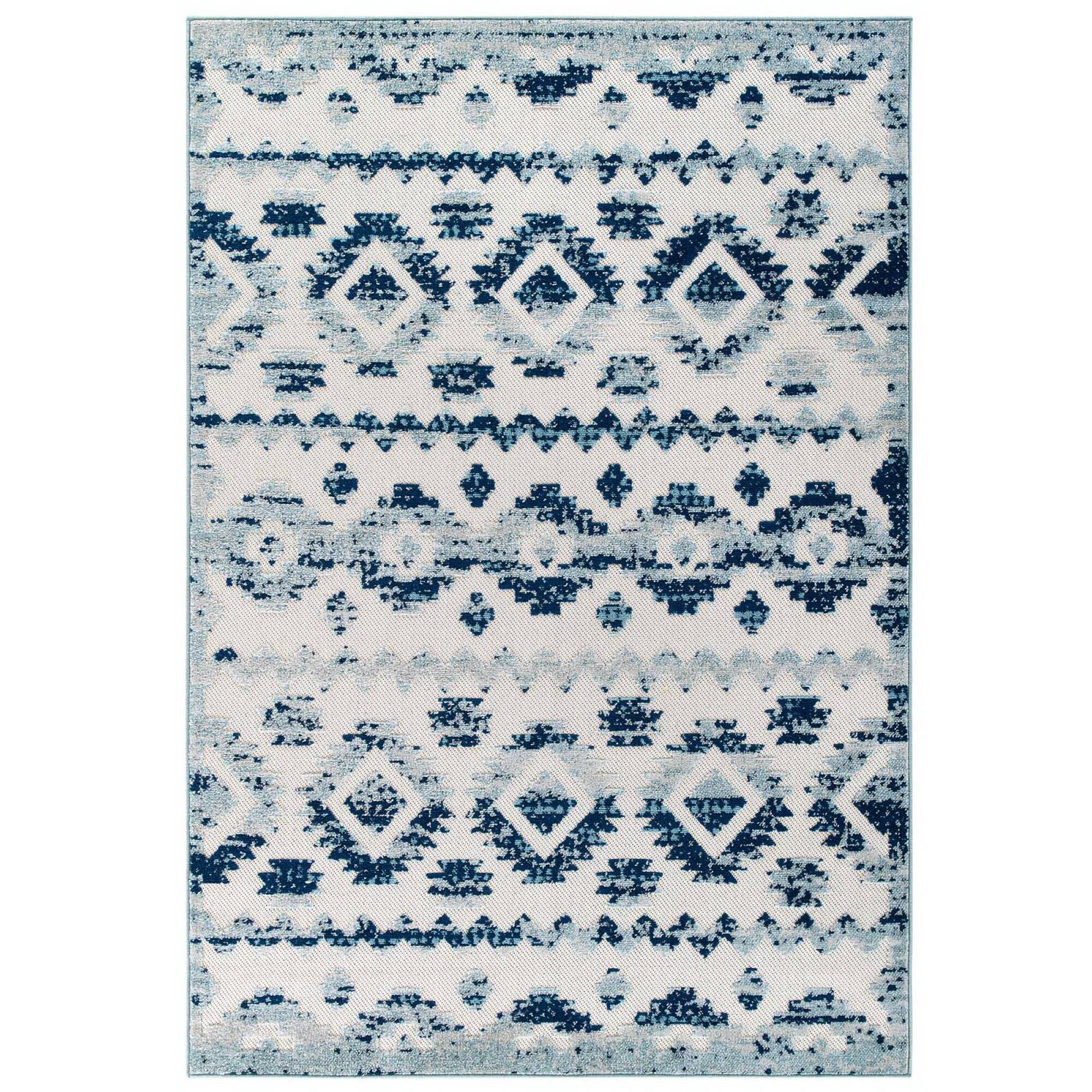Angle. Modway - Reflect Takara Abstract Diamond Moroccan Trellis Indoor and Outdoor Area Rug - Ivory and Blue.