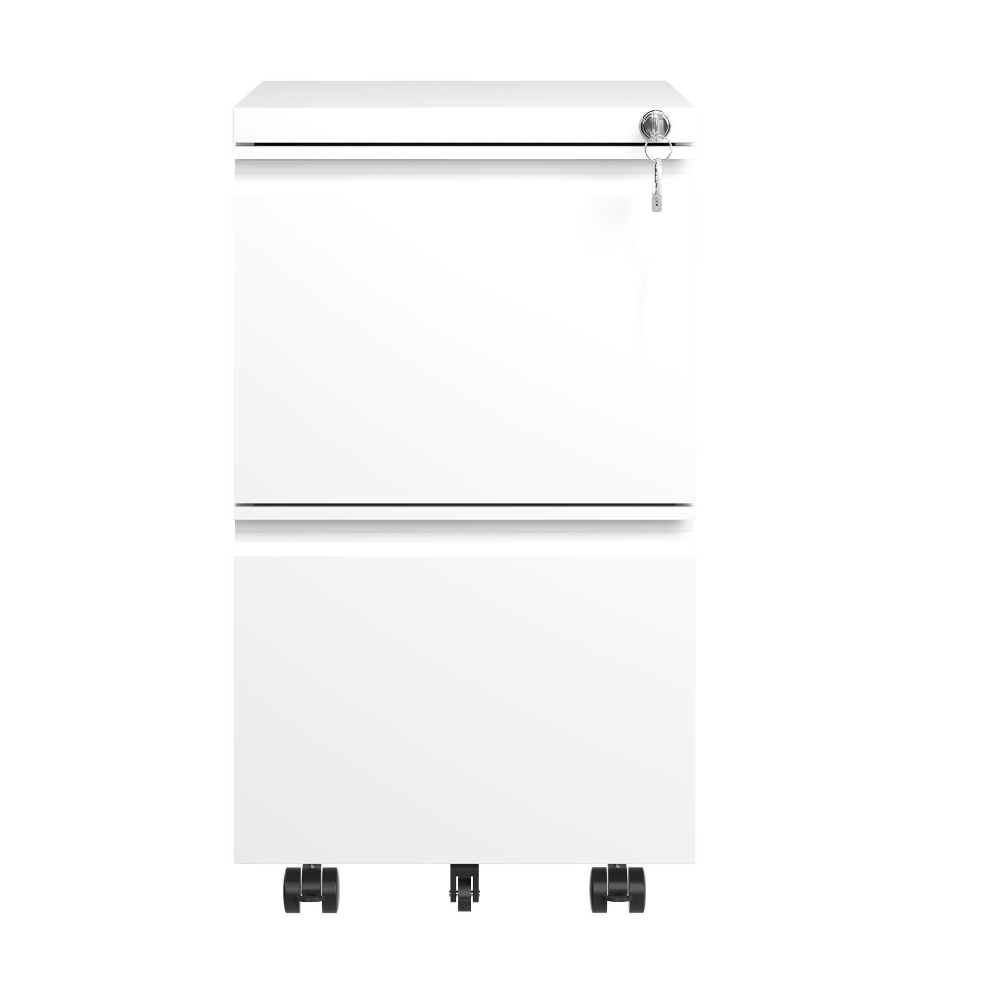 Back. Mirfee - 2-Drawer Mobile File Cabinet on Wheels, Locking Rolling Organizer, Assembled - Antique White.