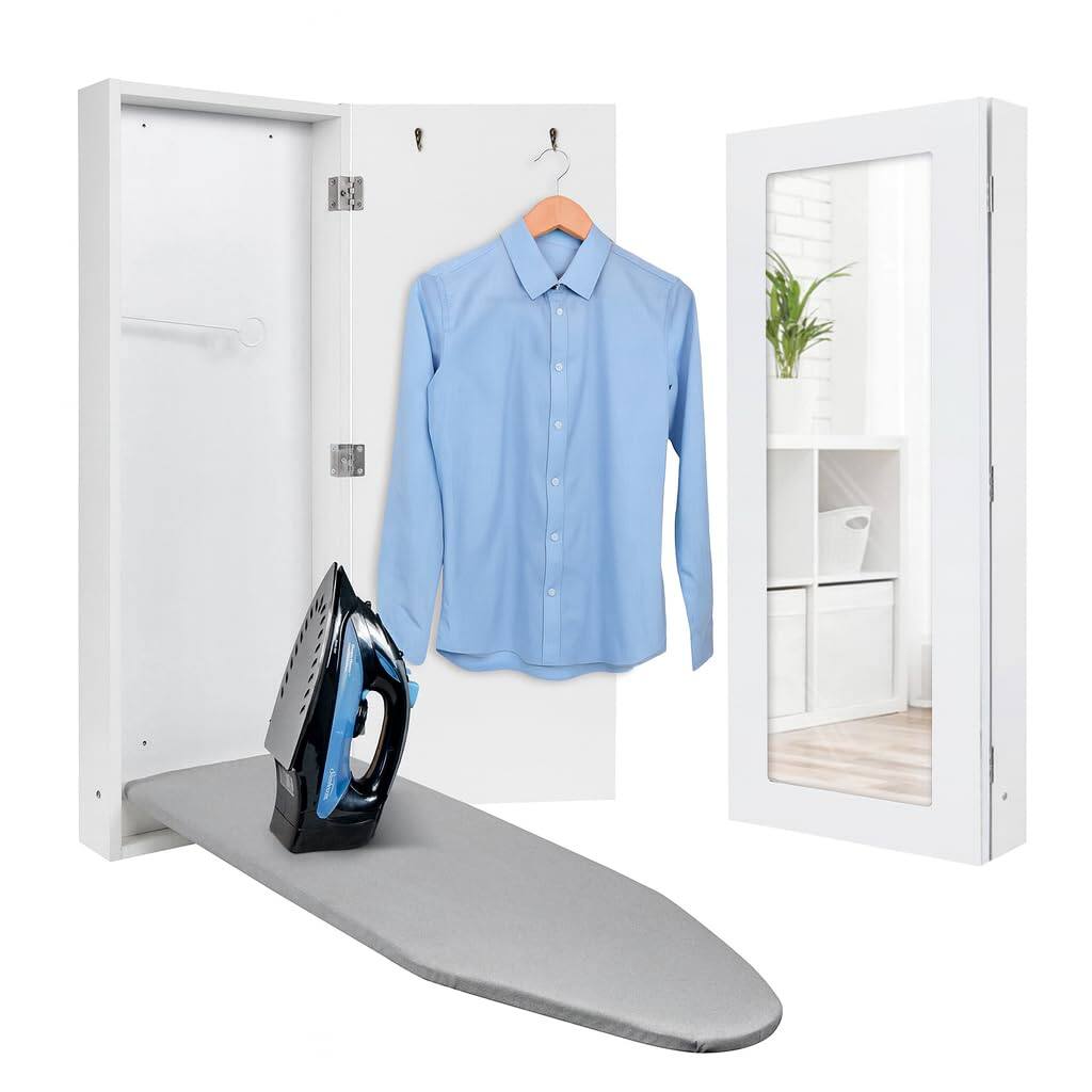 Front. Ivation - Ivation Ironing Board, Wall Mounted Ironing Board Cabinet with Right Side Door & Mirror - White - White.