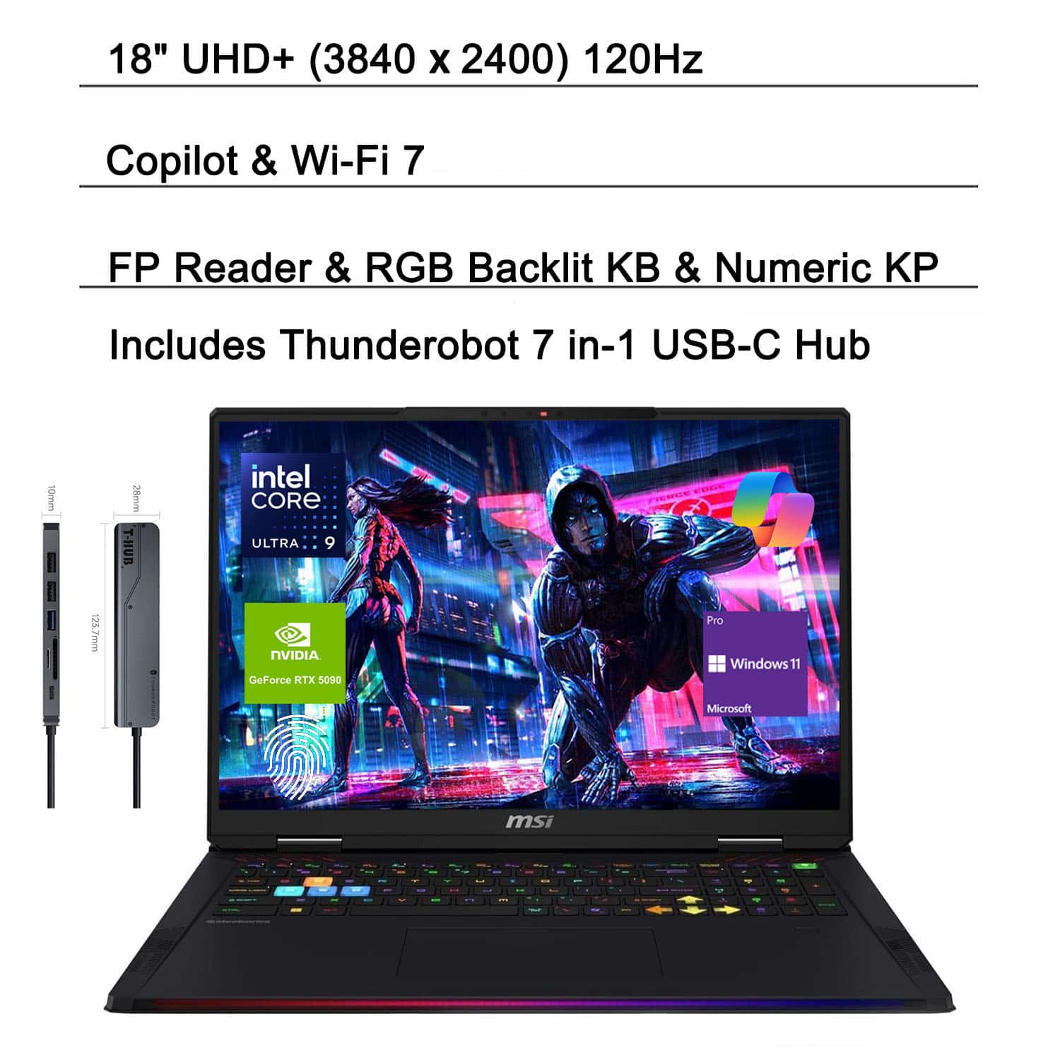 MSI - Raider 18 18" UHD+ Laptop - Intel Core Ultra 9 285HX, 64GB RAM - 2TB SSD - NVIDIA GeForce RTX 5090 - For Gaming & Pro - Black