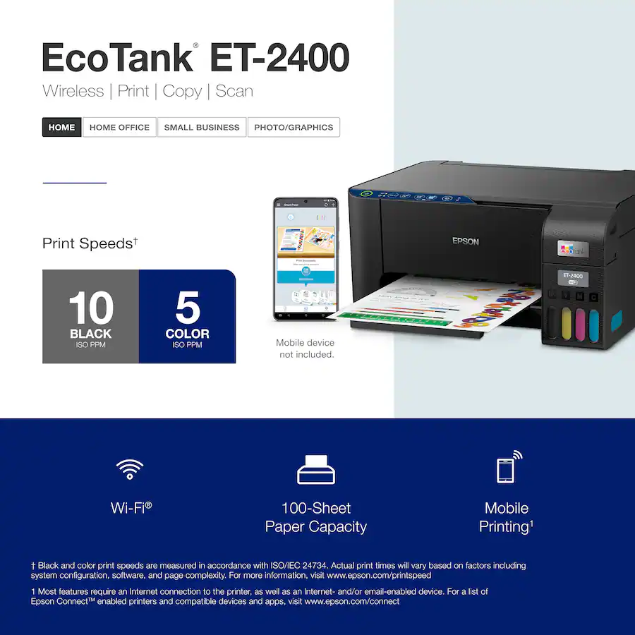 Epson EcoTank ET 2400 Wireless Color All in One Cartridge Free ...