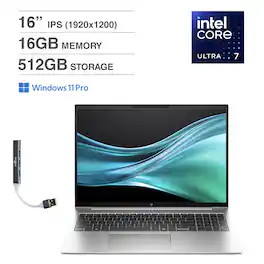 HP - EliteBook 860 Laptop 16.0 WUXGA (Intel Ultra 7 165U , 16GB DDR5, 512GB PCIe SSD, Win 11 Pro) w/USB Hub - Silver