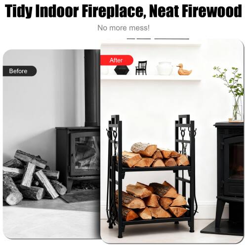 Tidy Indoor Fireplace, Neat Firewood  
No more mess!  

Before  
After