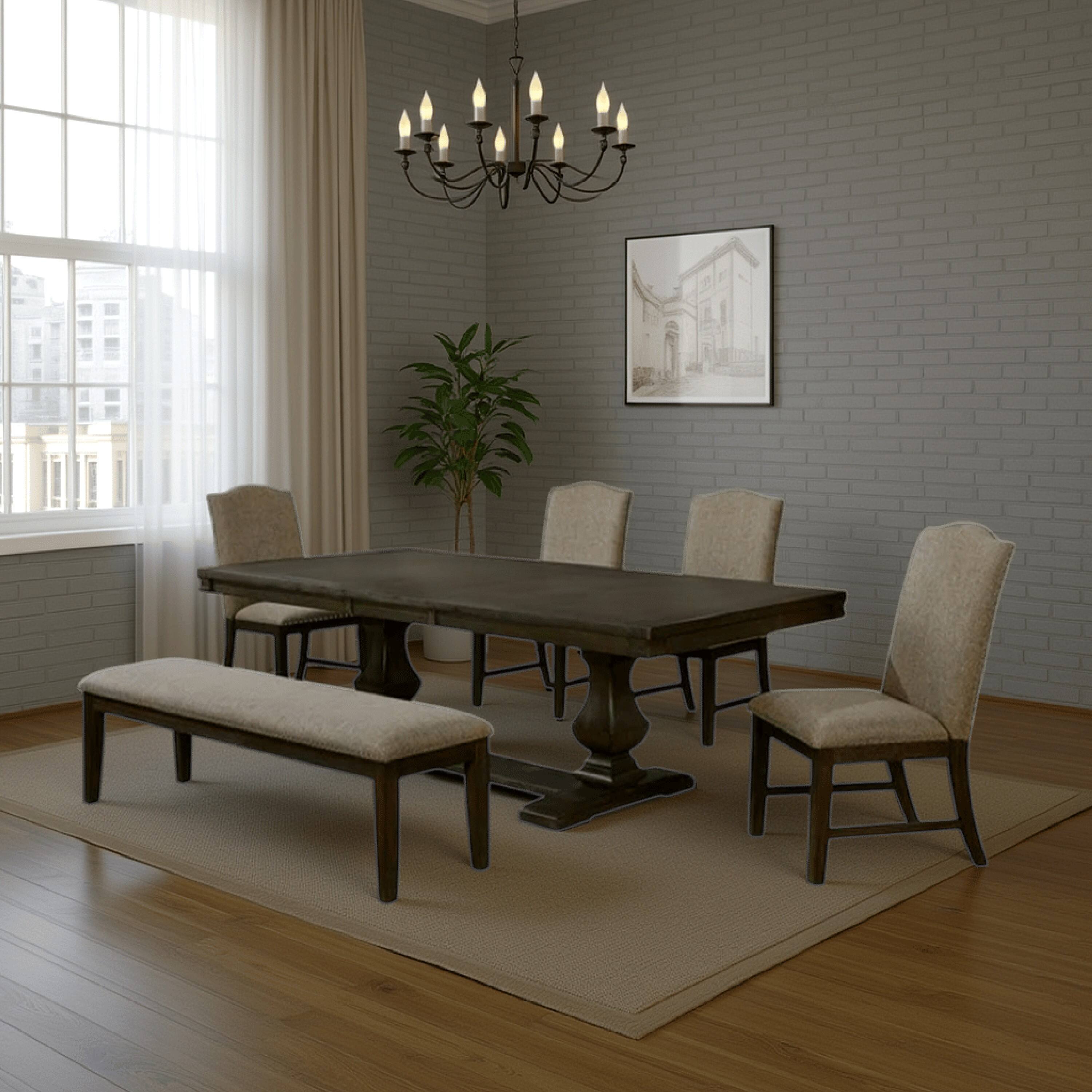 Alt View 5. Manhattan Lane - Kely 6pc Dining Table, Chair and Bench Set, Extendable Top, Brown Gray - Espresso Brown, Gray.