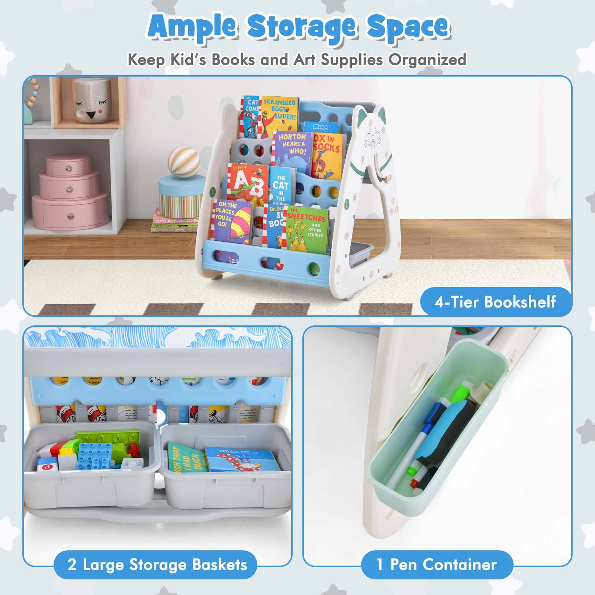 Ample Storage Space Keep Kid's Books and Art Supplies Organized  1 2 Large Storage Baskets 1 Pen Container 4-Tier Bookshelf That RSH IHAD DUCK C - 1 2