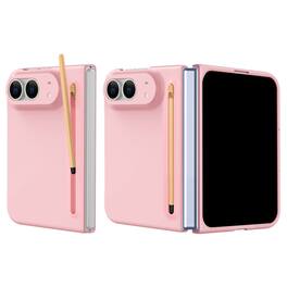 Dteck - Full Body Case For iPhone Duo, Shockproof Built-in Screen Protector Plating Thin Matte PC Folding Cover with Stylus - Pink
